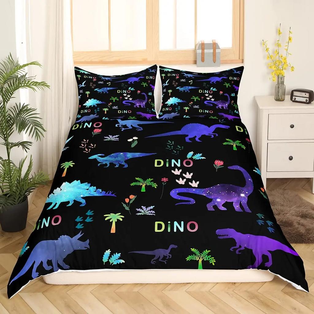 Dinosaurier Bettbezug Set Cartoon Niedlich Bettbezug Junge Bettwäsche Dino Bettdeckenbezug Sets Weich Dinosaurier Tier Teenager Schlafzimmer 3tlg.