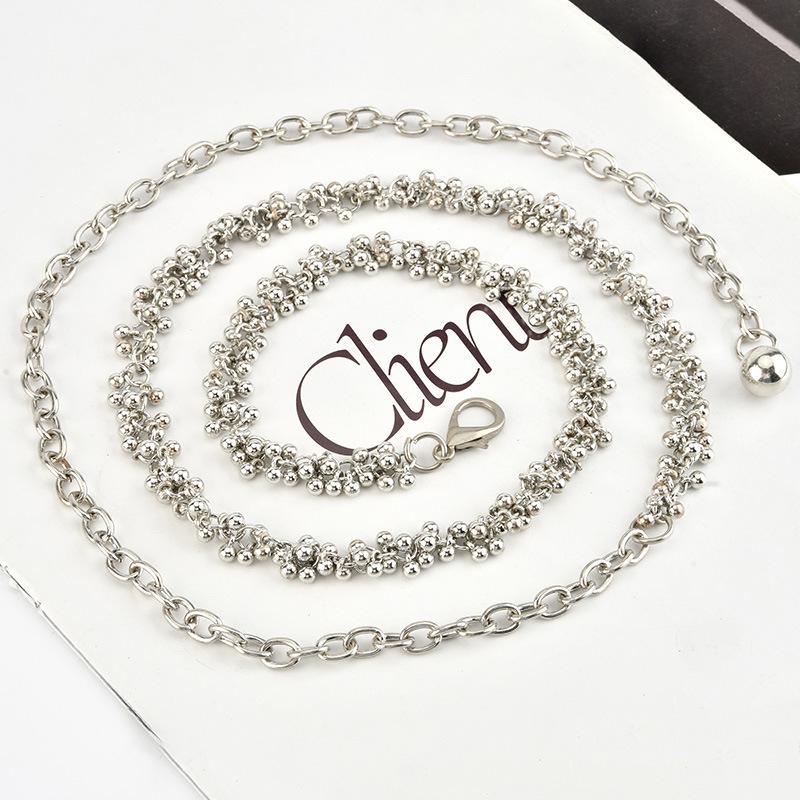 French Retro Pure Niche Metal Waist Chain Women's Decorative Dress Suit Bead Accessories Belt Girls