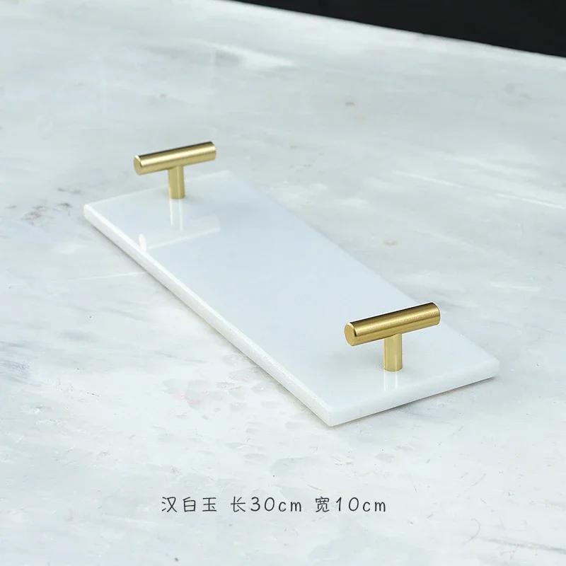 Natural Marble Trays Decorative Golden Handle Bathroom Shelf Dressing Table Cosmetics Jewelry Organizer Tray Home Decoration