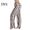 Loose Leg Women Trousers Long Pants Elastic Drawstring Waist Wide Casual Checked Pattern for Sporty Style Fit Home Versatile Leisure