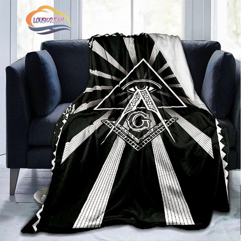Print Freemasonry Flannel Blanket Masonic Air Conditioning Sofa  Portable Travel Camping   Suitable for All Season