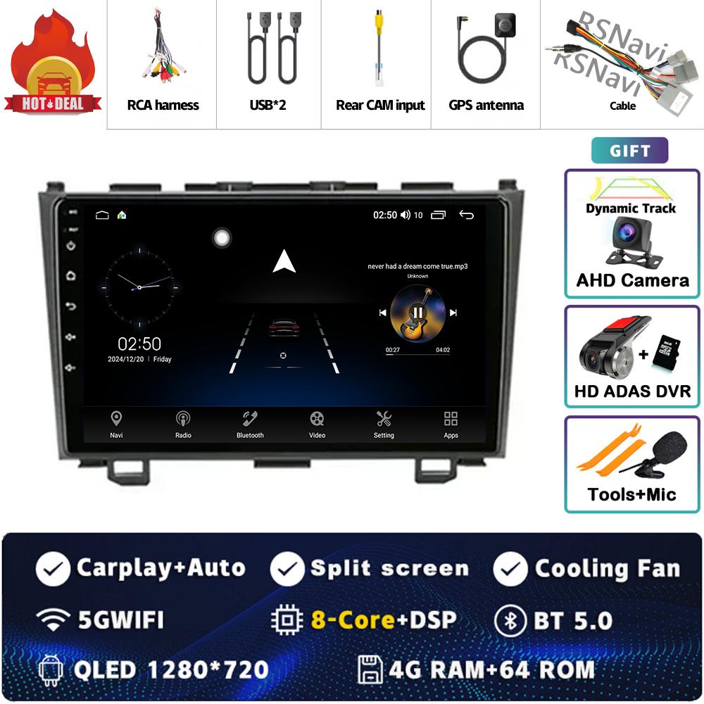 9" Android 14 Carplay Car Radio For Honda CR-V 3 RE CRV 2007 - 2011 Multimedia Video Player Navigation GPS Stereo 2Din DVD WIFI
