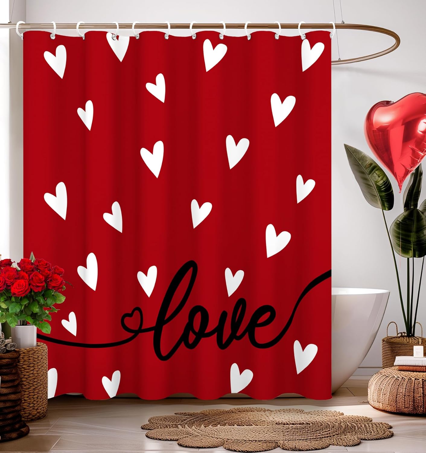 

Shower Curtain For Bathroom Decor Curtains Love Heart Bathtub Cortinas De Baño Cute Decorative Unique Design Pretty Women W60H190(CM)-1 Pcs