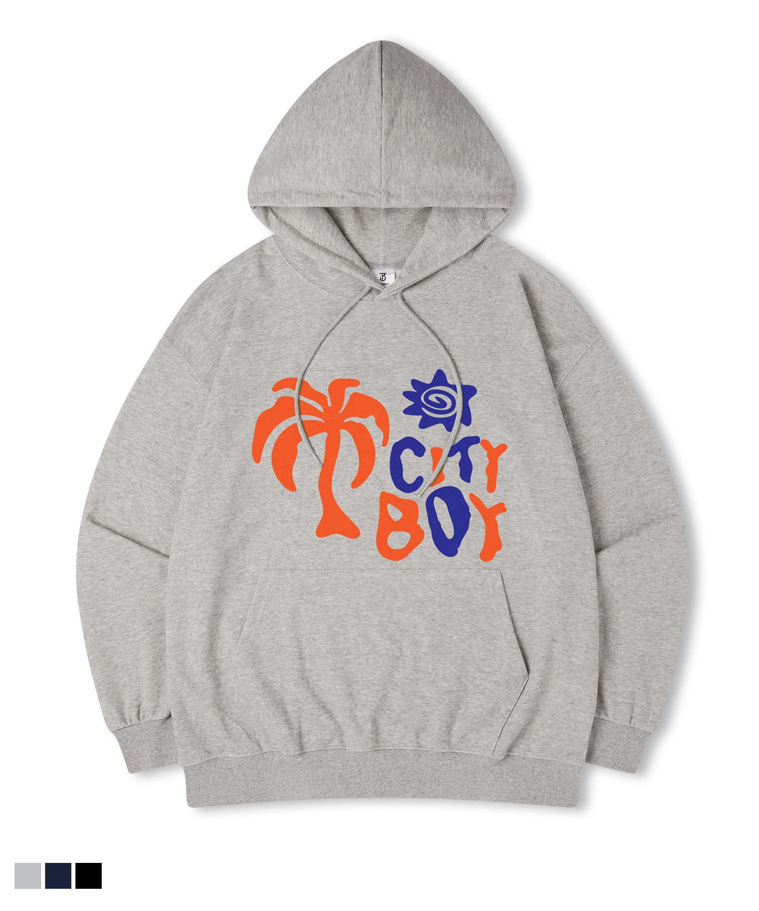 Top Boy City Boy Oversized Fleece-Lined Printed Hooded Sweatshirt Navy/M
