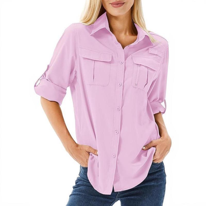 Camicia da Donna Casual a Maniche Corte Traspirante, Elastica, Asciugatura Rapida, con Zip, Colletto Reversibile e Tasca