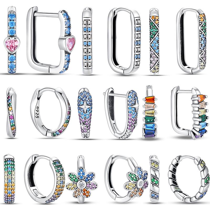 Original 925 Sterling Silver Inlaid Sparkling Zircon Rainbow Earrings For Women Fashion Birthday Party Jewelry Gifts