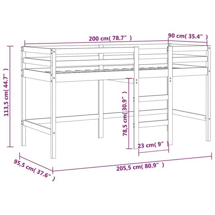 VidaXL Lit Mezzanine Enfants avec Tunnel, Lit Intermédiaire avec Rangement, Meuble de Chambre à Coucher, Moderne, Blanc/Noir 3283844