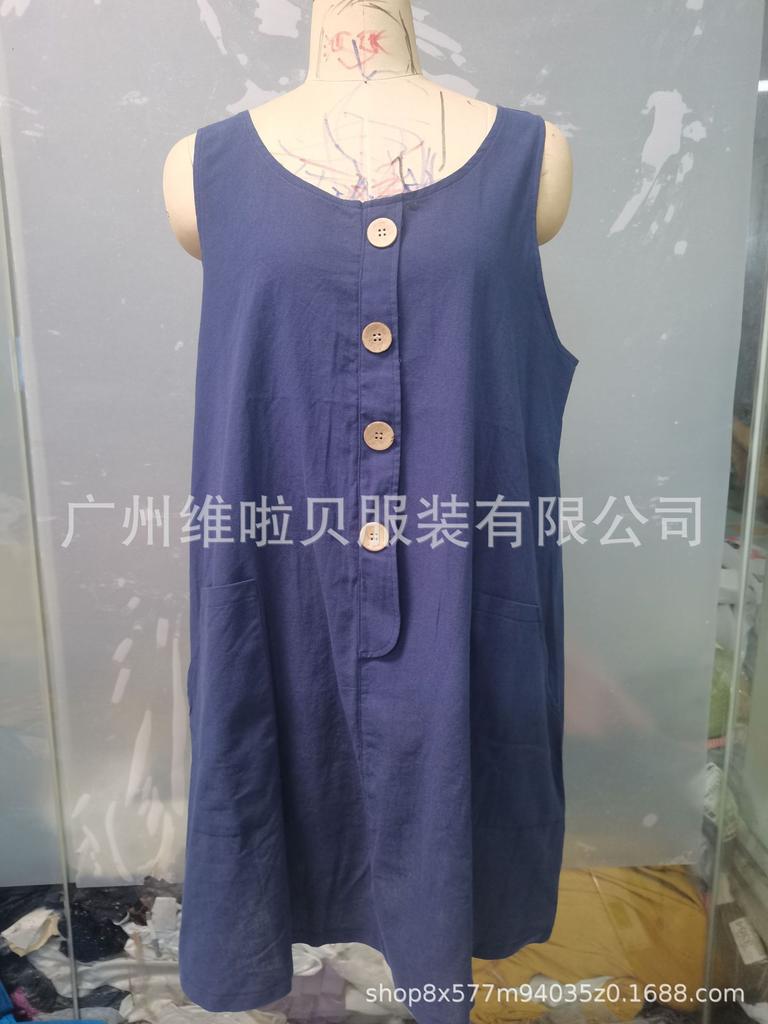 Women Sleeveless U-Neck Tank Dress Button Front Pocket Casual Loose Mini Dress