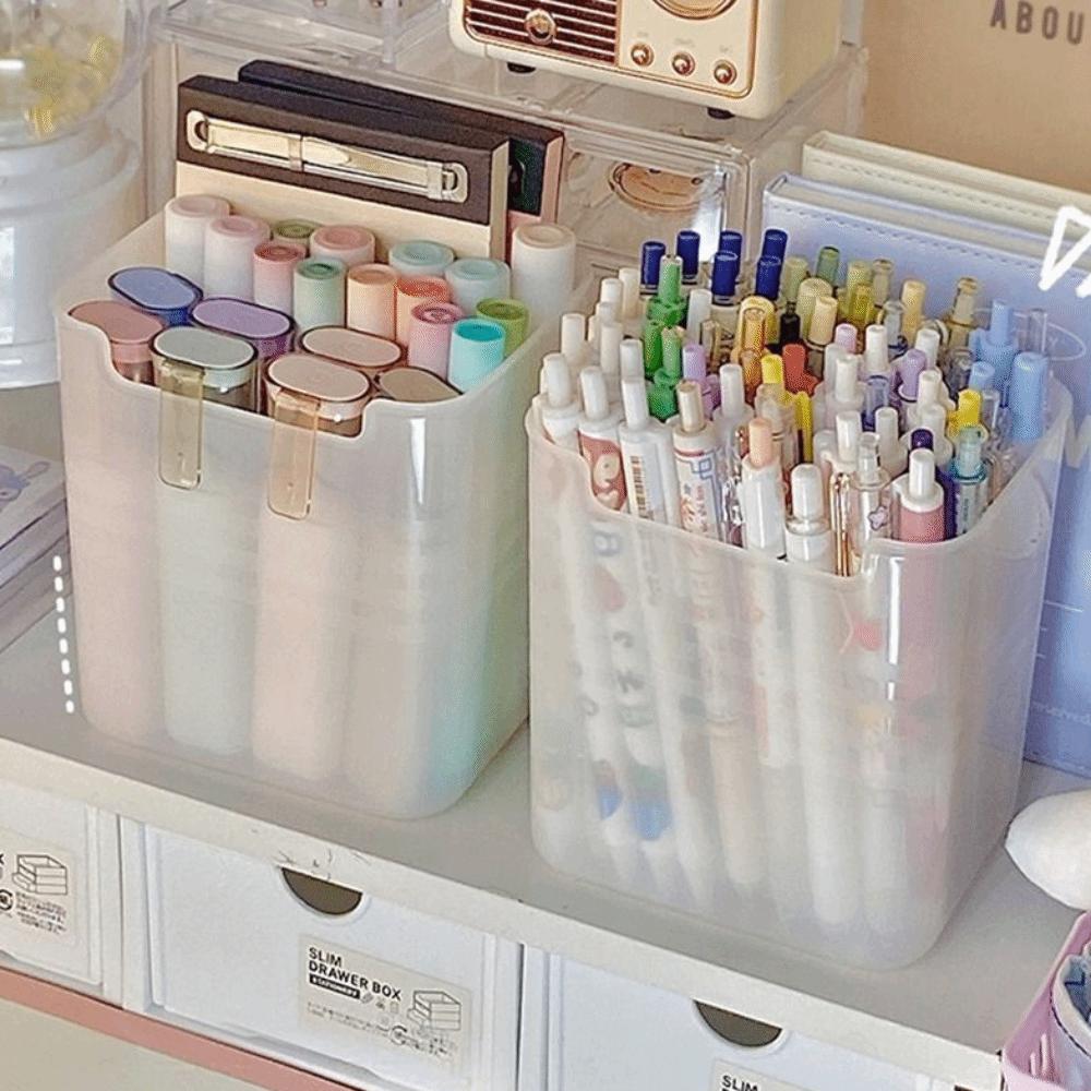 Transparent Pencil Storage Box Large Capacity Storage Bucket Korean Desk Pen Holder  Home Office