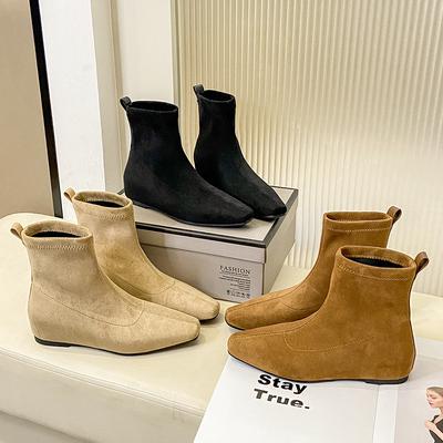 2025 New Korean Version Suede Elastic Boots Daily Thin Short Boots Short Boots Sleeve Thin Boots Versatile Fashion Boots