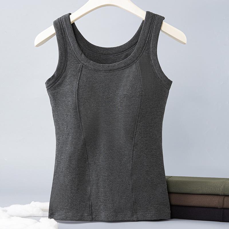 Women's Fleece-Lined Sleeveless Vest with Chest Pads - Seamless Slimming Base Layer for Autumn/Winter
