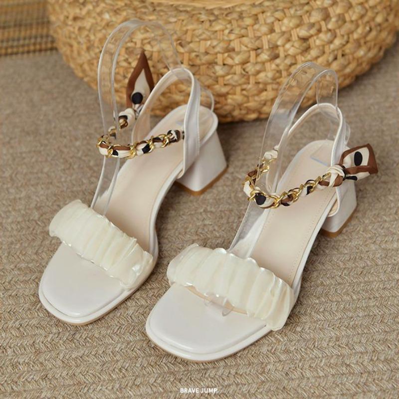Fashion High Heeled Slippers Women’s Summer Versatile Thick-Heeled Medium-Heeled Fashion Women's High Heeled Shoes Sandals Women Shoes