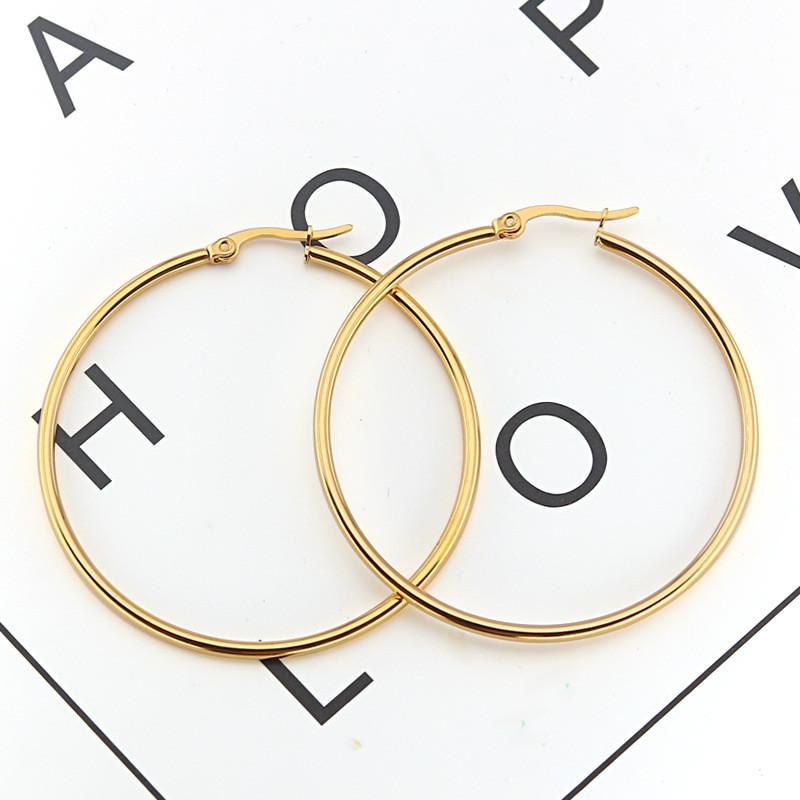 Fashion Big Smooth Circle Hoop Earrings for Women 10-75mm Stainless Steel Round Statement Earrings Party Girl Gift Jewelry