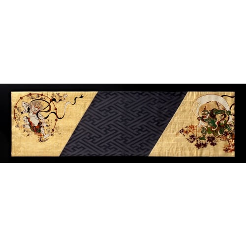 Japanese-style Kimono Table Runner with Obi (Sash) - Boxed and Wrapped, 120cm (Wind God and Thunder God) - Perfect as a Souvenir from Japan. Pre-wrapp