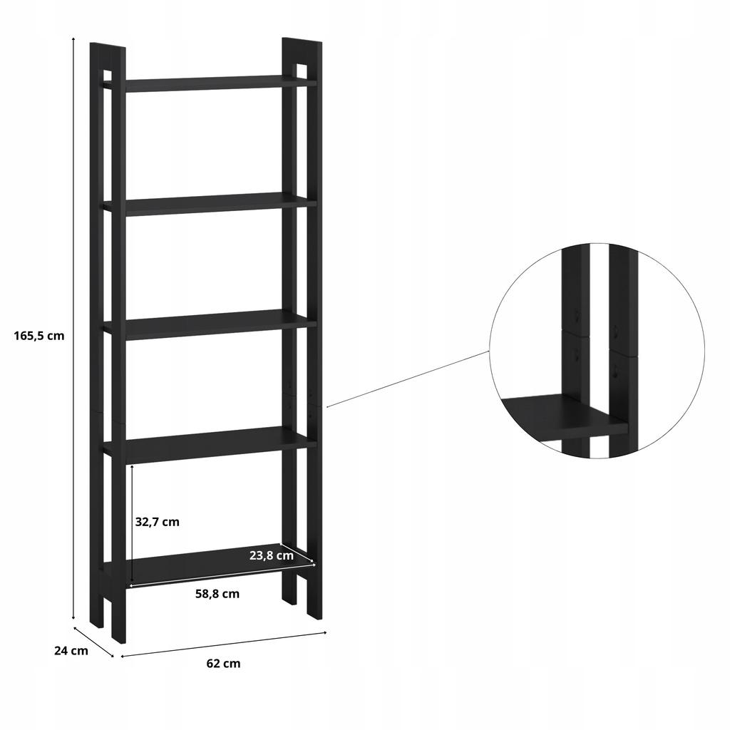 Ladder Shelf for Living Room 5 Shelves 165x62 Black