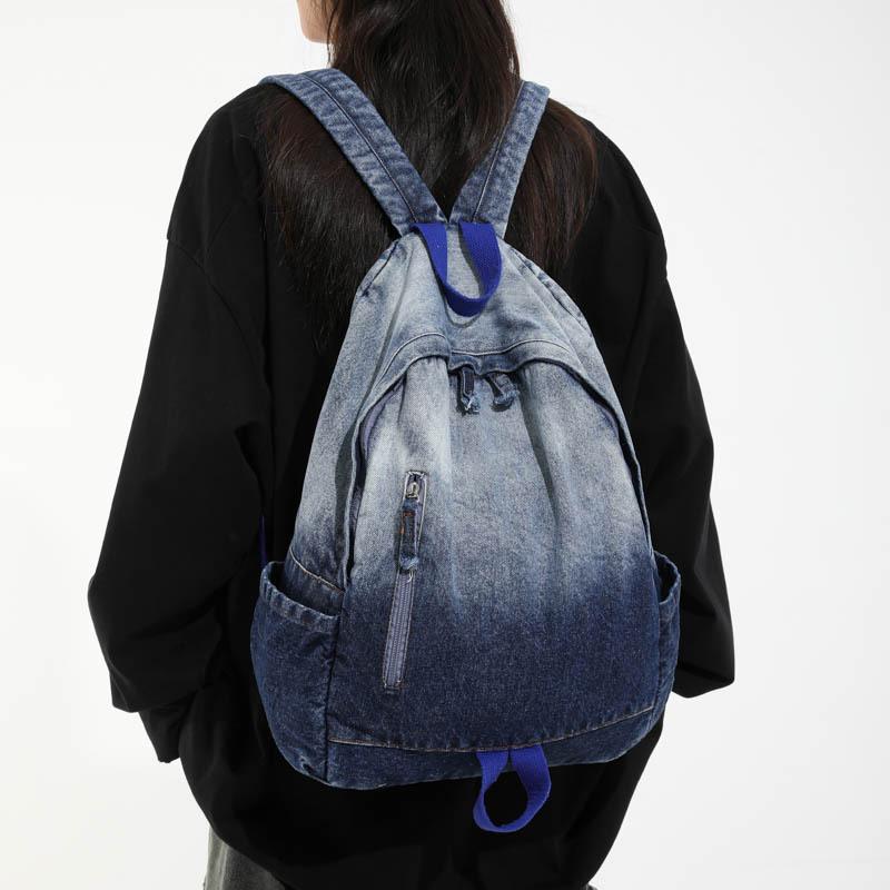 Gradient Denim Backpack Large Capacity Women's Retro Backpack