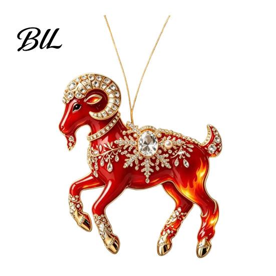 Decorative Goat Figurine Acrylic Christmas Tree Pendant, Hanging Ornament with Collectible Holiday Ornaments Rhinestone, Golden Cord for New