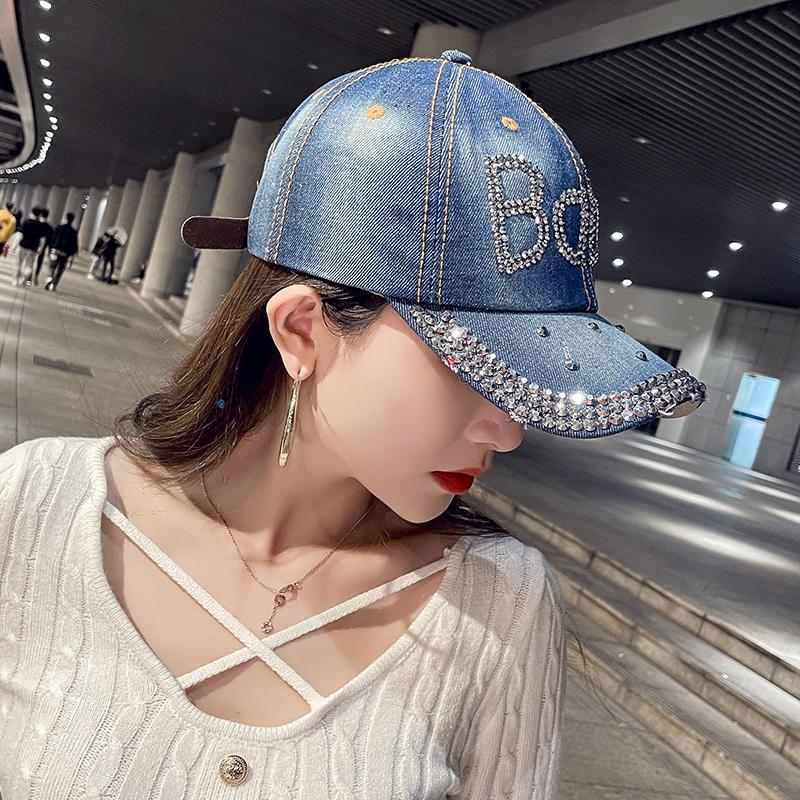 Baseball Cap Women Rhinestone Letter Baby Fashion Denim Street Dance Hat Cowboy Sun Cap Club Retro Trendy Sunshade Casual