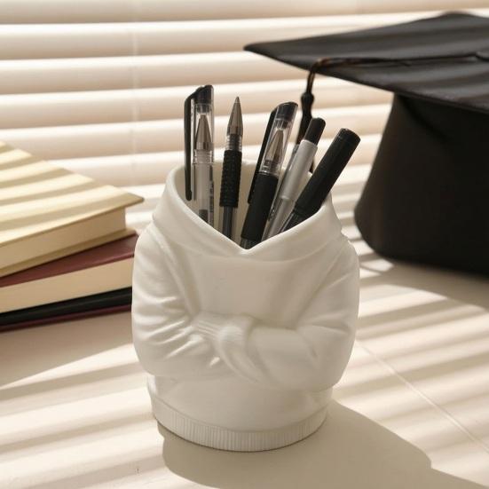 Large Capacity Desktop Storage 3D Printed Crossed Arms Hoodie Pen Holder, Organizer, Solid Modern Organizer Stable Base Multi-Functional Stationery