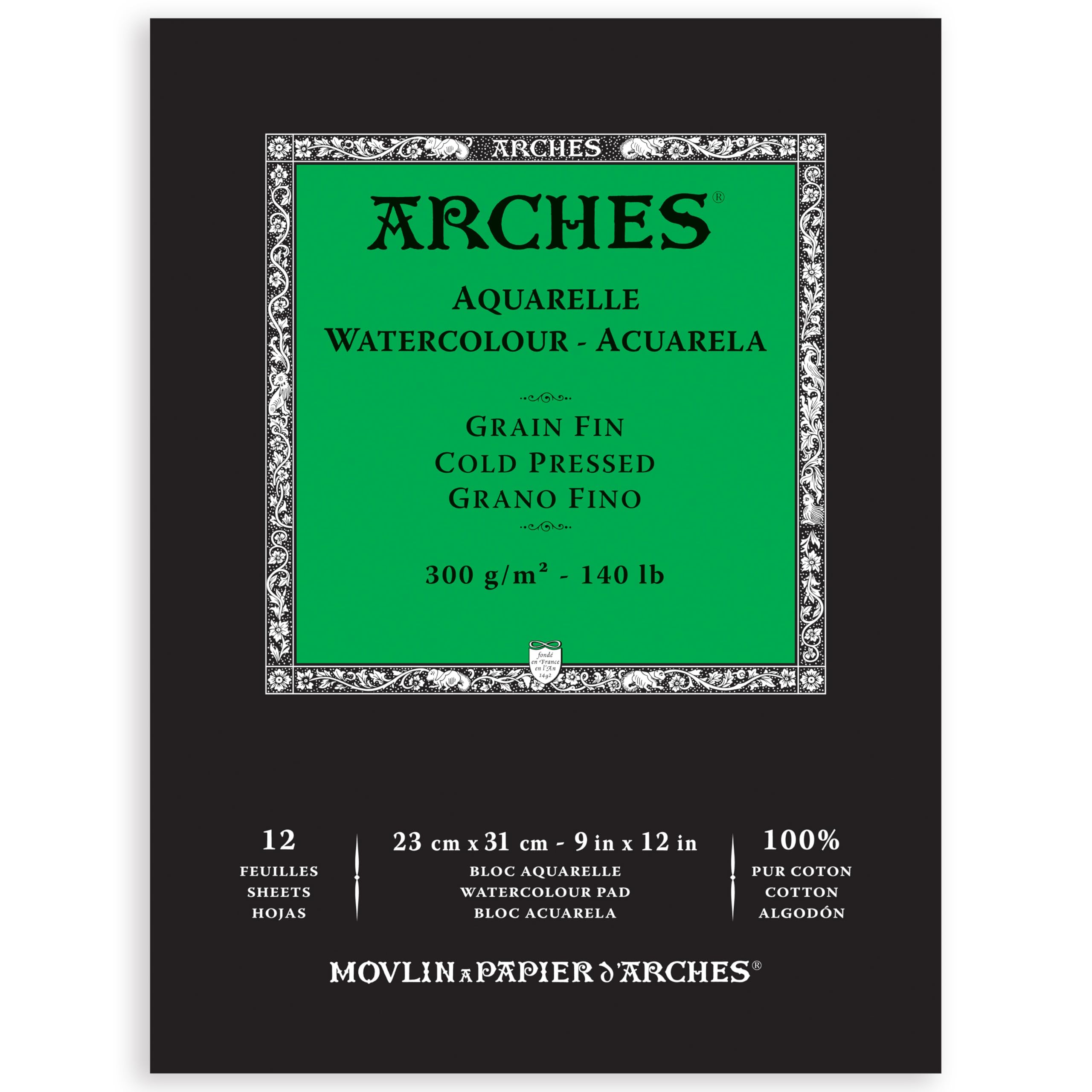 

Arches Watercolor Paper Pad 300g Fine 23X31cm 12 Sheets Natural White (1795092)
