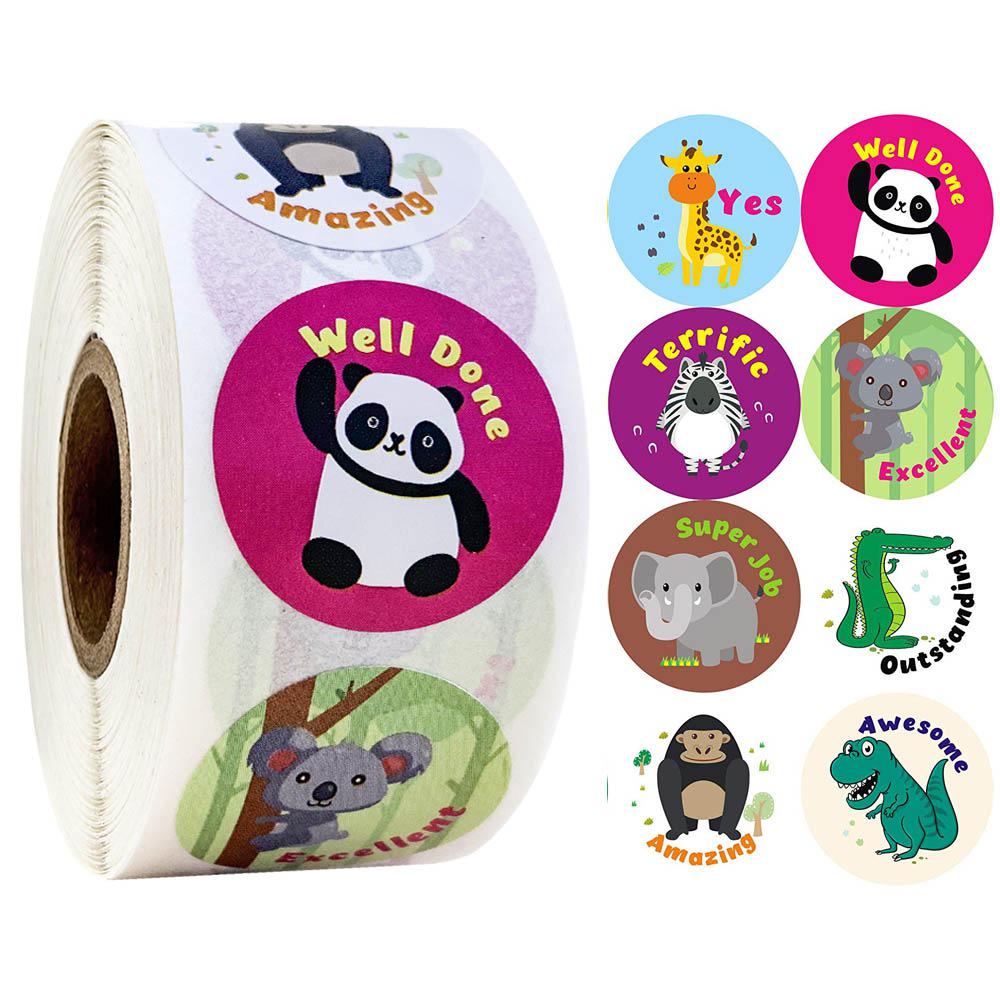 500/roll Children's Reward Stickers: Creative Cartoon Animals for Teacher Praise & Student Encouragement