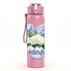 1PC White Floral Vase Vintage Pattern 750ml Color Plastic Sports Water Bottle Leakproof Flip Straw Lid Suitable for Sports Office Home Use