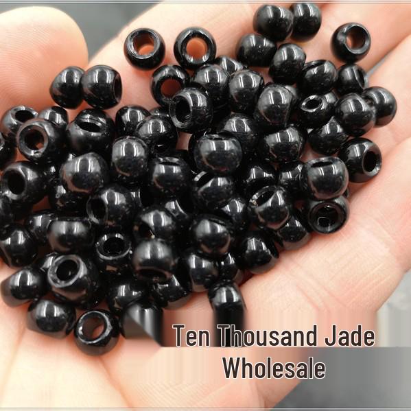 Large Hole Black Glass Imitation Jade Round Beads for DIY Jewelry
