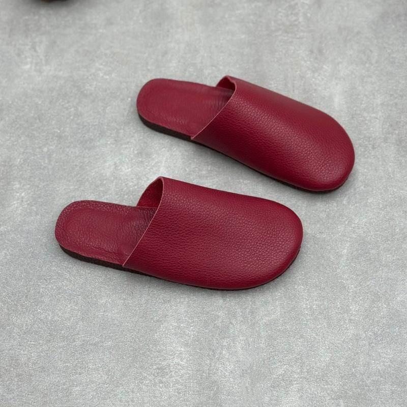 Johnature Genuine Leather Round Toe Flat Slippers Versatile And Comfortable Soft Soled Women's Slip-on Shoes