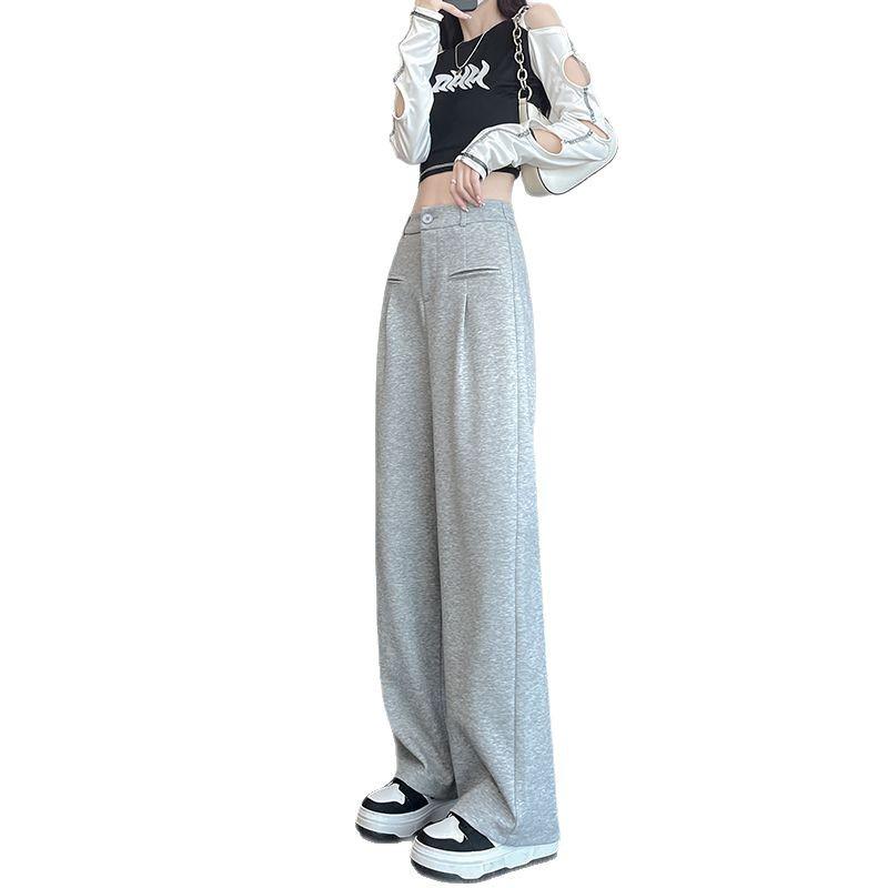 Petite High Waist Wide Leg Pants for Women - Spring/Autumn 145-150cm, Slimming Black Straight Leg