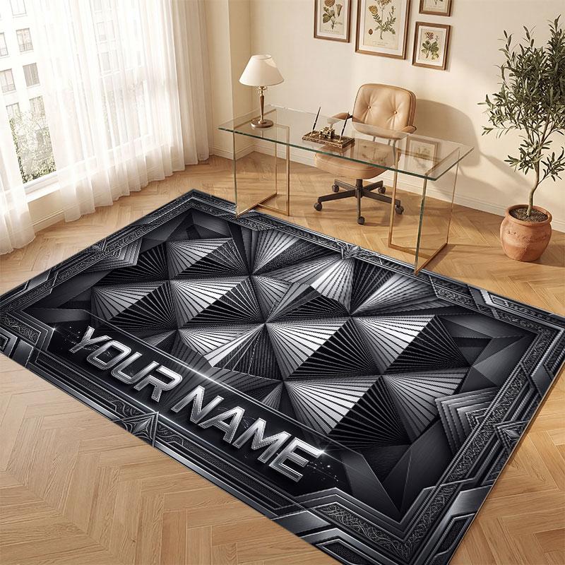 Abstract Geometric Theme Crystal Velvet Floor Rug Personalized Custom Name Text Warm Carpet Home Decoration