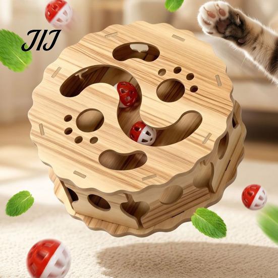 Cat Boredom Relief Interactive Toy with Rolling Balls, Durable Density Board Scratching Mental Stimulation for Cats Toy, Anxiety Wooden Maze