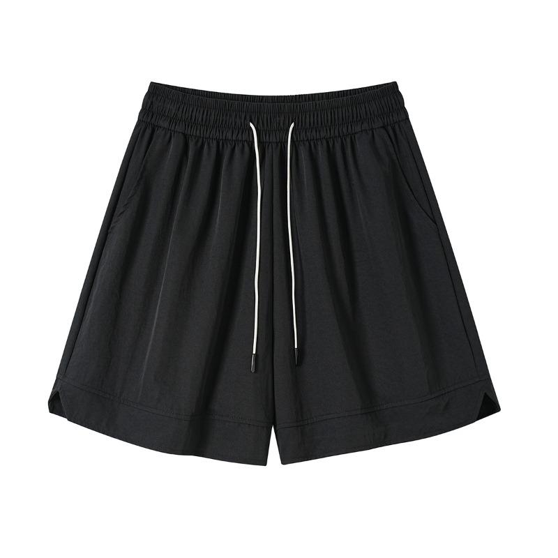 Loose solid color drawstring shorts outdoor men s and women s versatile dopamine fashion beach five-point pants sports and leisure M( 42.5-54kg ) чёрный