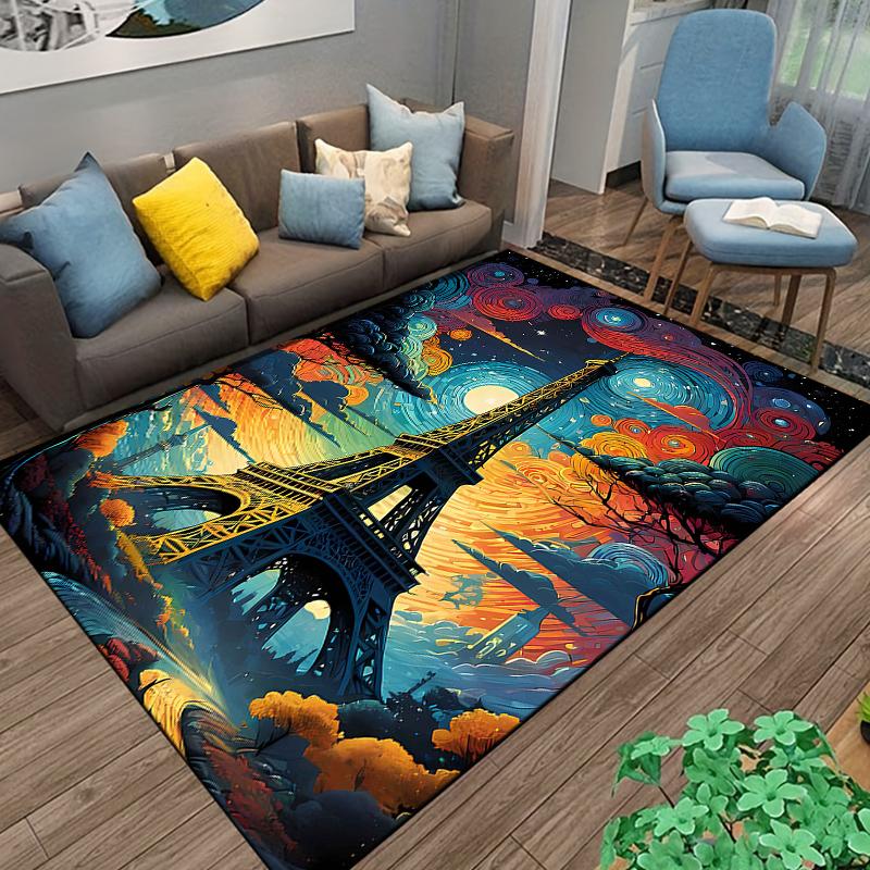 Area Rug Eiffel Tower Van Gogh Starry Night Swirl Paris Colorful Art Decor for Living Room Bedroom Office Gift for Women