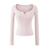 European American Cashmere Spicy Girl Square Neck Long Sleeve Slim Fit T-Shirt with Half Open Collar.