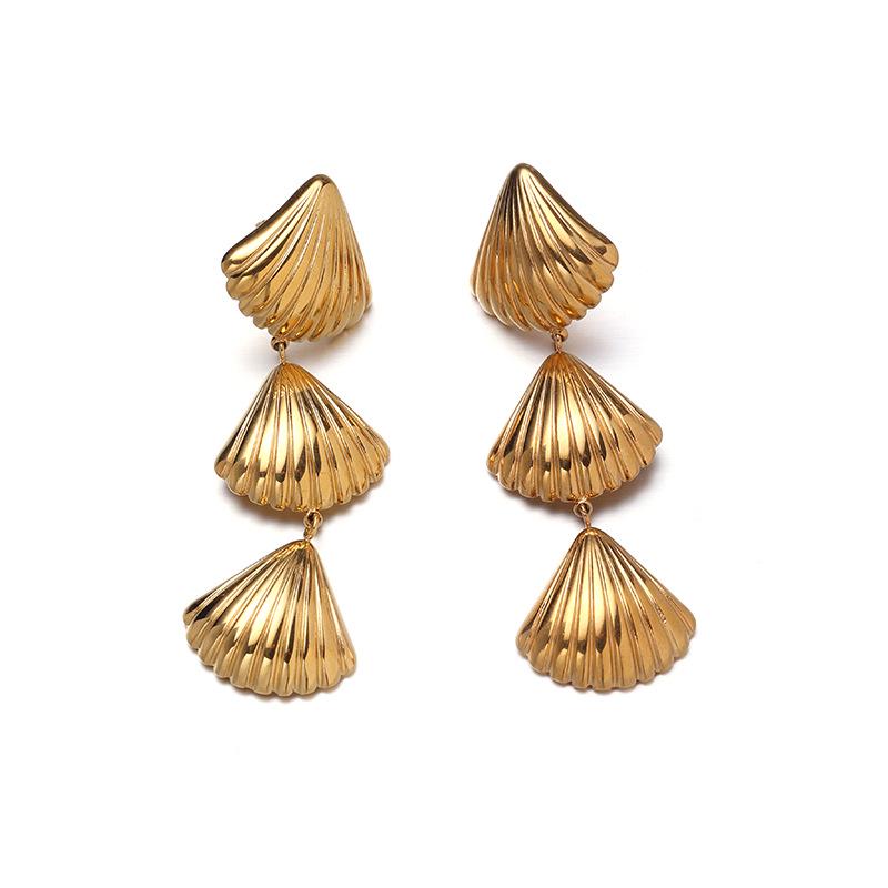 18K Gold Stainless Steel Flower Shell Beach Earrings