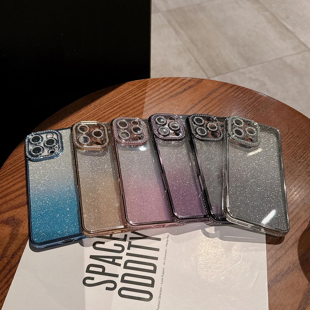Luxury Plating Gradient Glitter Clear Case For iPhone 16 15 14 13 12 11 Pro Max 16Pro For Ultra Slim Shockproof Bumper Cover