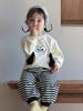 2026 Spring Kids' Collection: Cute Korean Style T-shirt & Striped Pants Set for Girls