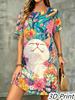 Fashion 3D Print Summer Dress Loose Casual Short Sleeve O-Neck Mini Dress