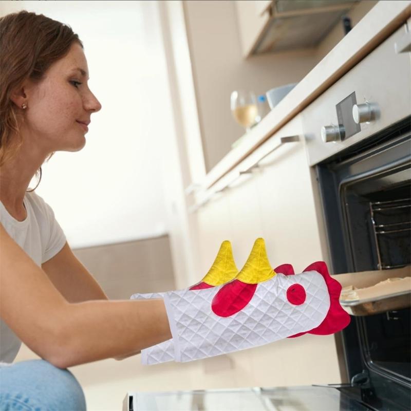 Heat Resistant Oven Mitts Pots Holder Rooster Shaped Baking Cooking BBQ Mitt Non-woven Fabric Material for Kitchen Oven