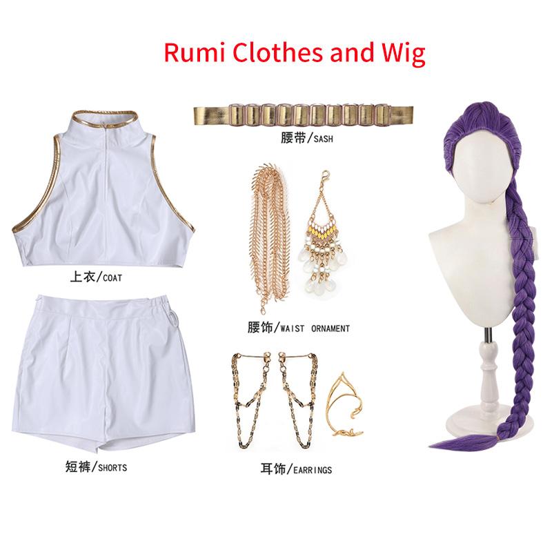 Rumi Zoey Mira Cosplay Costume Wig Kpop Idol Demon Hunters White Suits Stage Performace Role Play Women Halloween Outfits