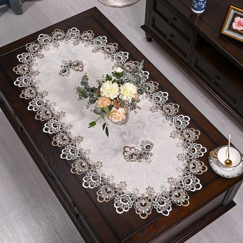Tea Table Cover Oval Table Dining Tablecloth Europe Embroidered Flower Fabric Living Room Coffee Table Placemat Home Decoration