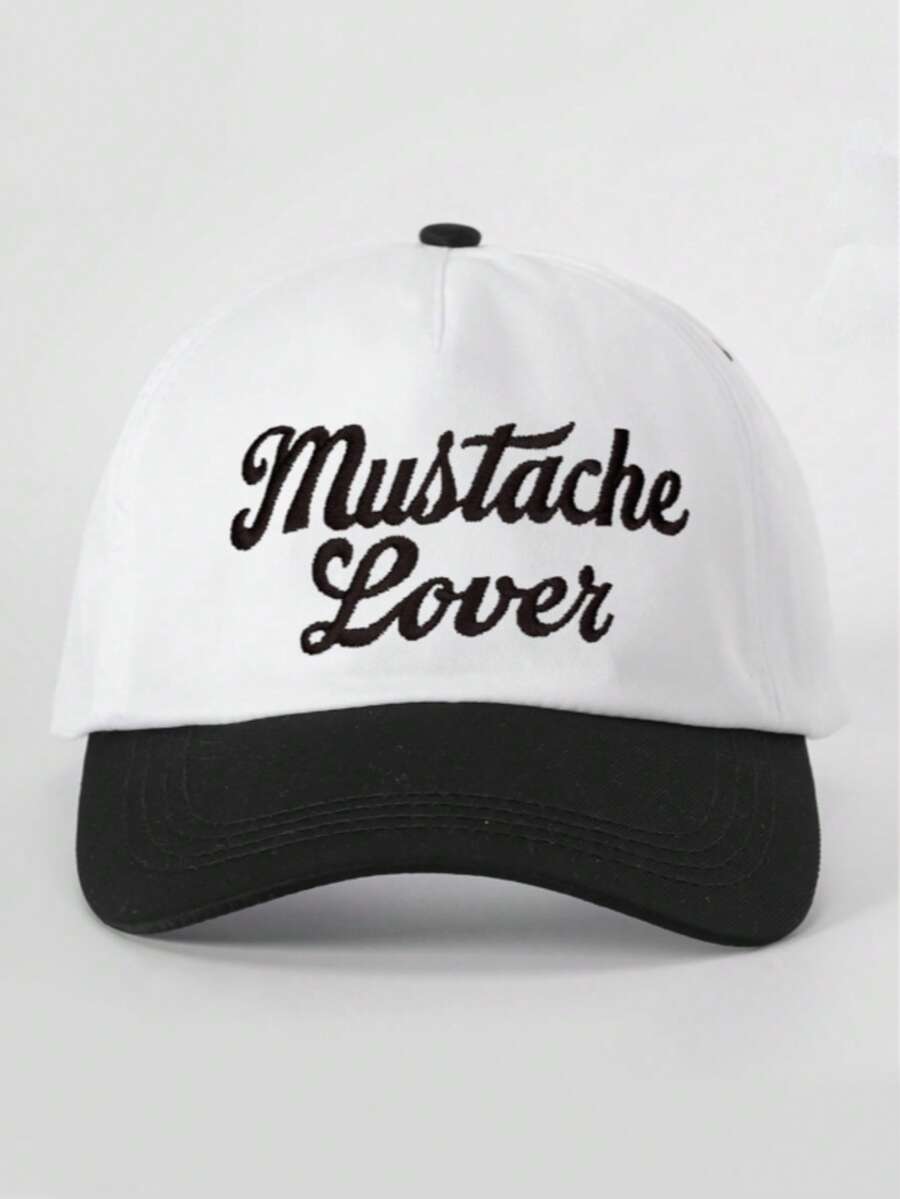 Embroidered Mustache Colorblock Baseball Cap Adjustable Outdoor Sports Hat RiceandNavyBlue