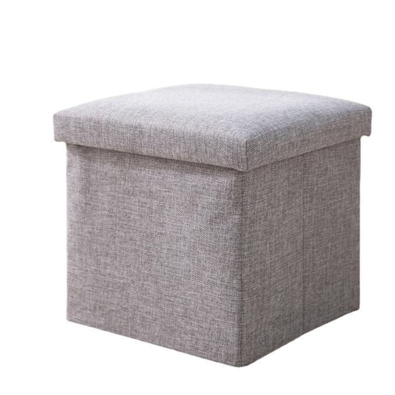 Multi-functional Solid Color Linen Folding Storage Stool, Home Shoe Storage Bench for Living Room & Entryway