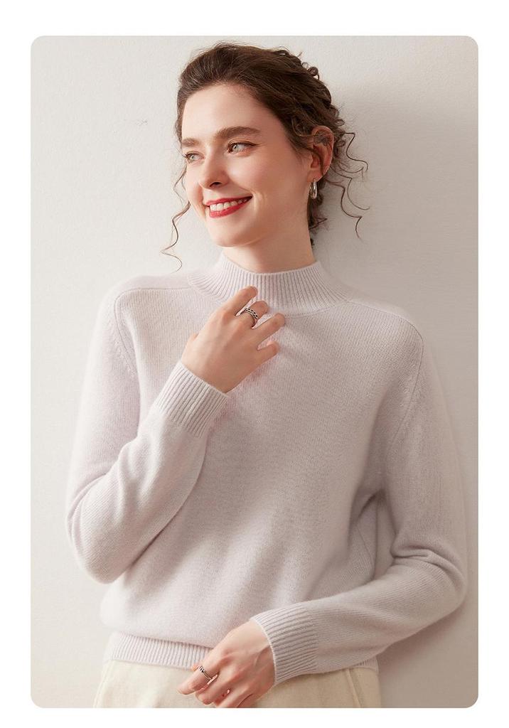 Women's Cashmere Half-High Neck Sweater - Winter 2025, Gentle Loose Slimming Warm Base Layer.