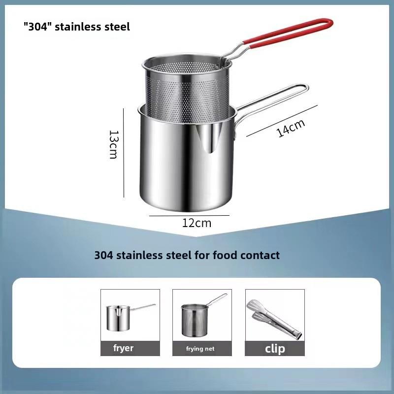 304 Stainless Steel Mini Frying Pan with Filter for Induction Cookers - Fuel-Saving, Multifunctional Household Use
