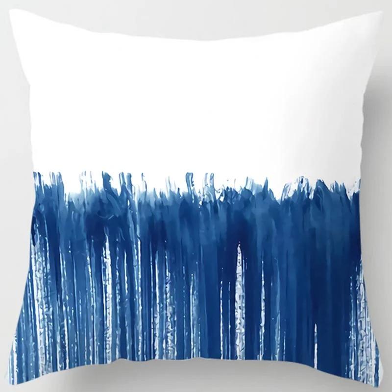 Blue Pattern Print Home Decoration Polyester Fiber Cushion Cover Living Room Sofa Cushion Cover 45X45 Cm