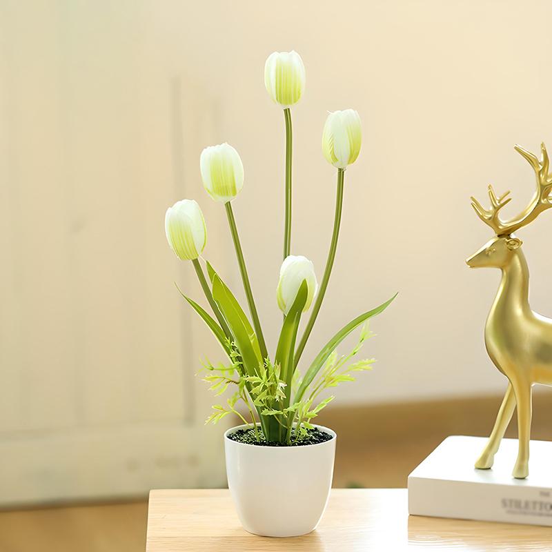 Artificial Tulip Flower Fake Plants 3/5/6Head Plastic Potted Bonsai Flowers Home Office Desktop Decor Wedding Party Decoration
