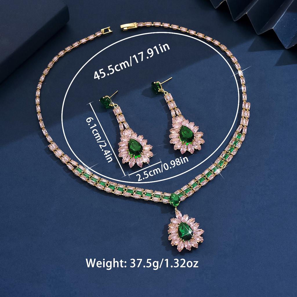 3PC Women's Fashion Zircon Water Drop Necklace Earrings Zircon Set High End Wedding Party Festival Gift-8559