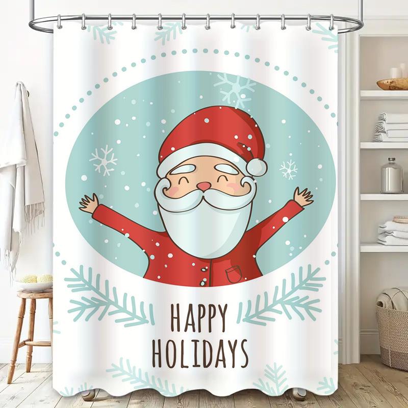 Tu Festive Christmas Shower Curtain Santa Claus Holiday Decor Bathroom Set Waterproof Home Xmas Party Backdrop