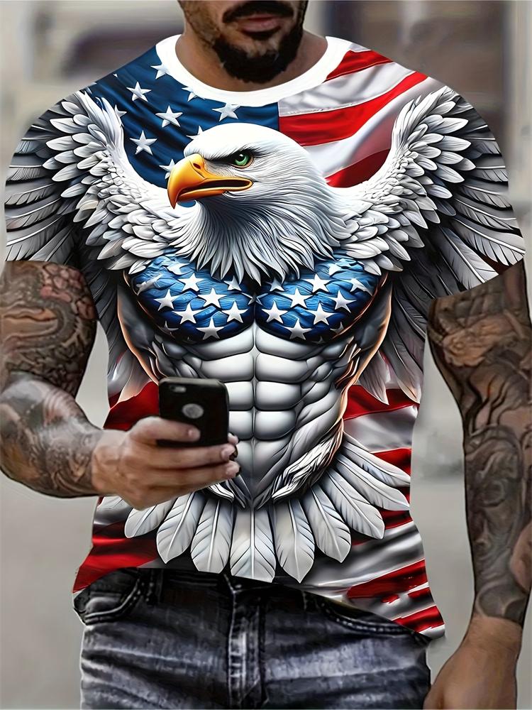2026 New Men's 3D Dragon Print T-shirt Casual Short-sleeved Pullover Polyester Round-neck Summer Outdoor Clothing Adult Size